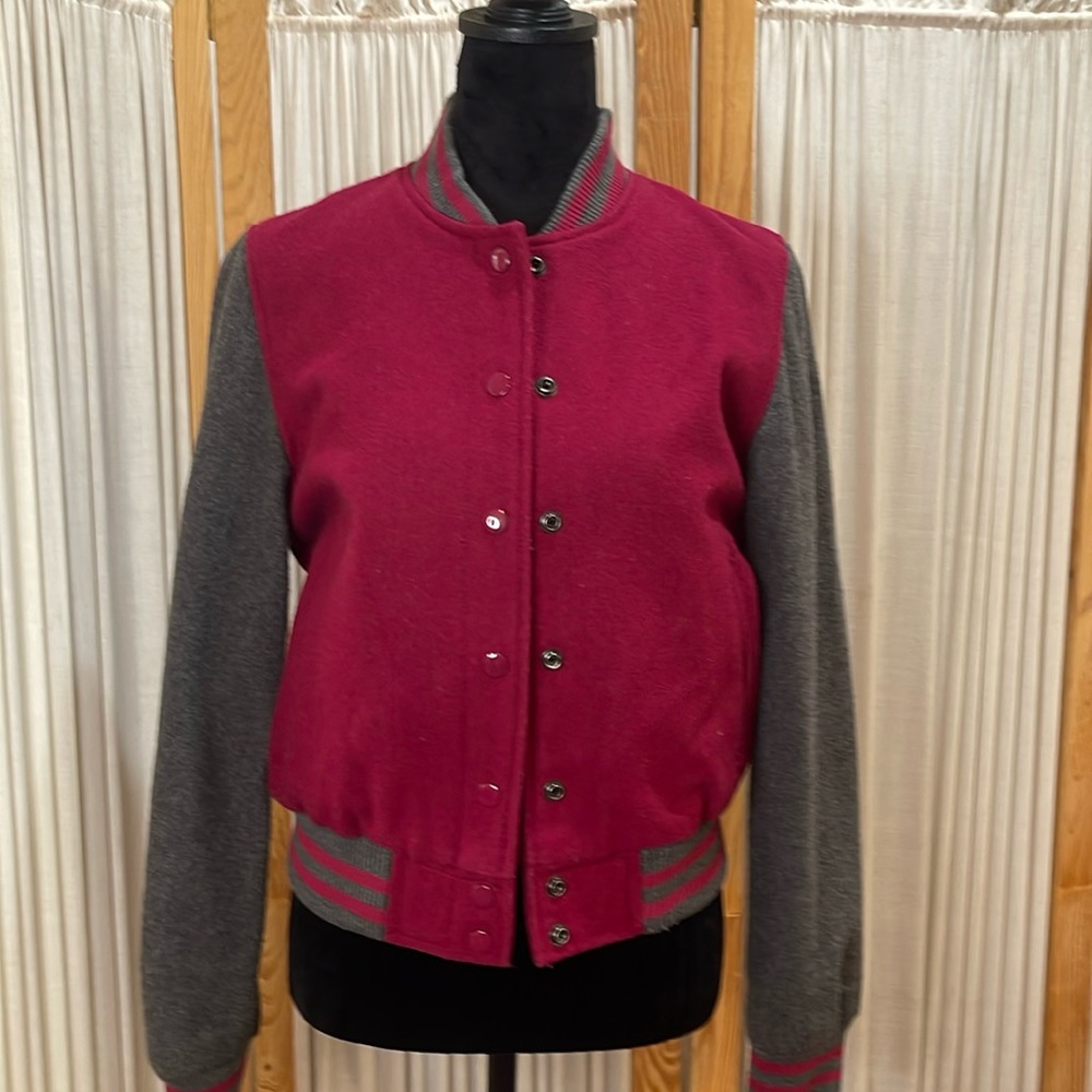 Mossimo women m burgundy, and gray wool jacket